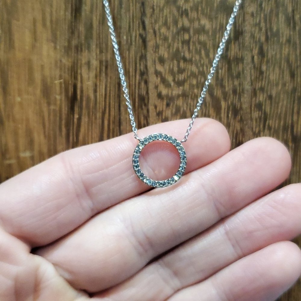18 Inch 925 Sterling Silver Cute Circle Bright Crystal Chain Necklace